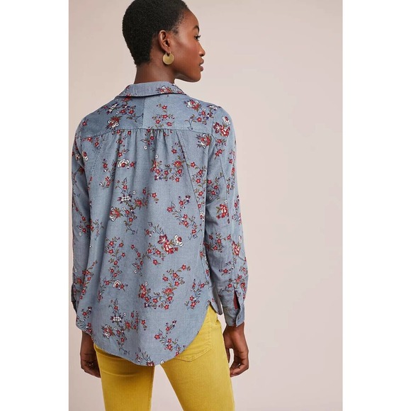Anthropologie Building 18 Corduroy Floral Button Down Shirt Women's Size 6 Top - Picture 7 of 10